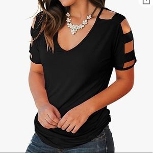 NWOT Black short sleeve cut out cold shoulder top